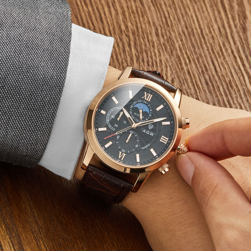 Montre de Luxe en Cuir avec Mouvement à Quartz