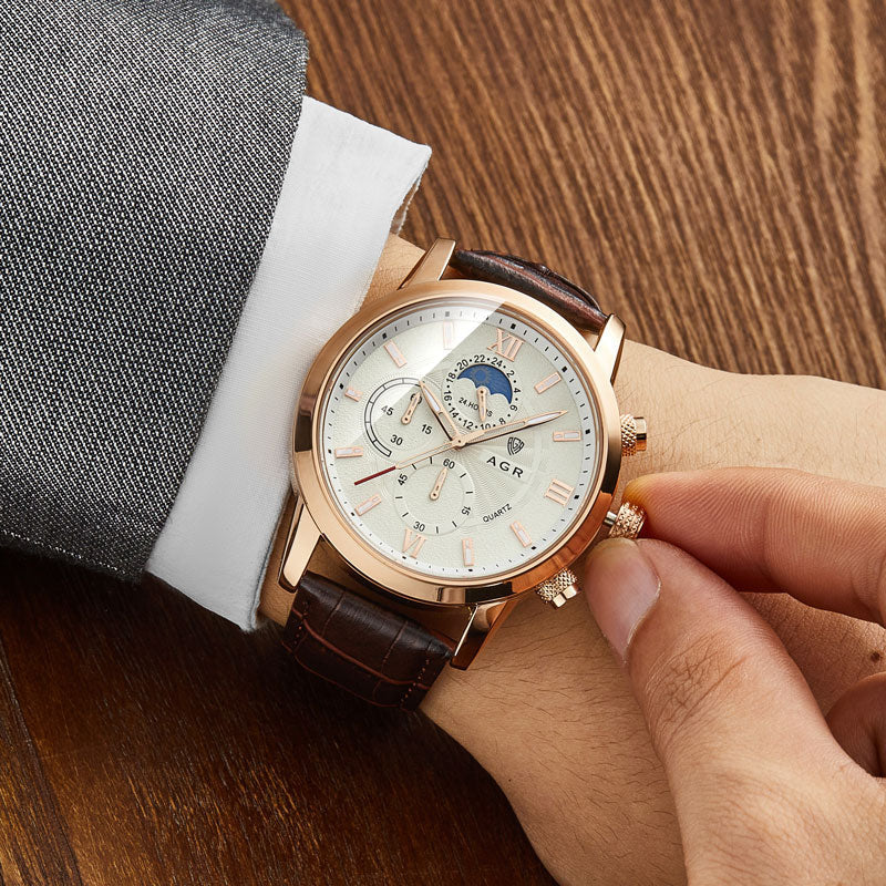 Montre de Luxe en Cuir avec Mouvement à Quartz