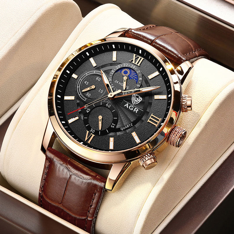 Montre de Luxe en Cuir avec Mouvement à Quartz
