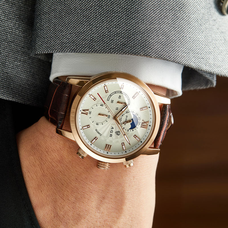 Montre de Luxe en Cuir avec Mouvement à Quartz