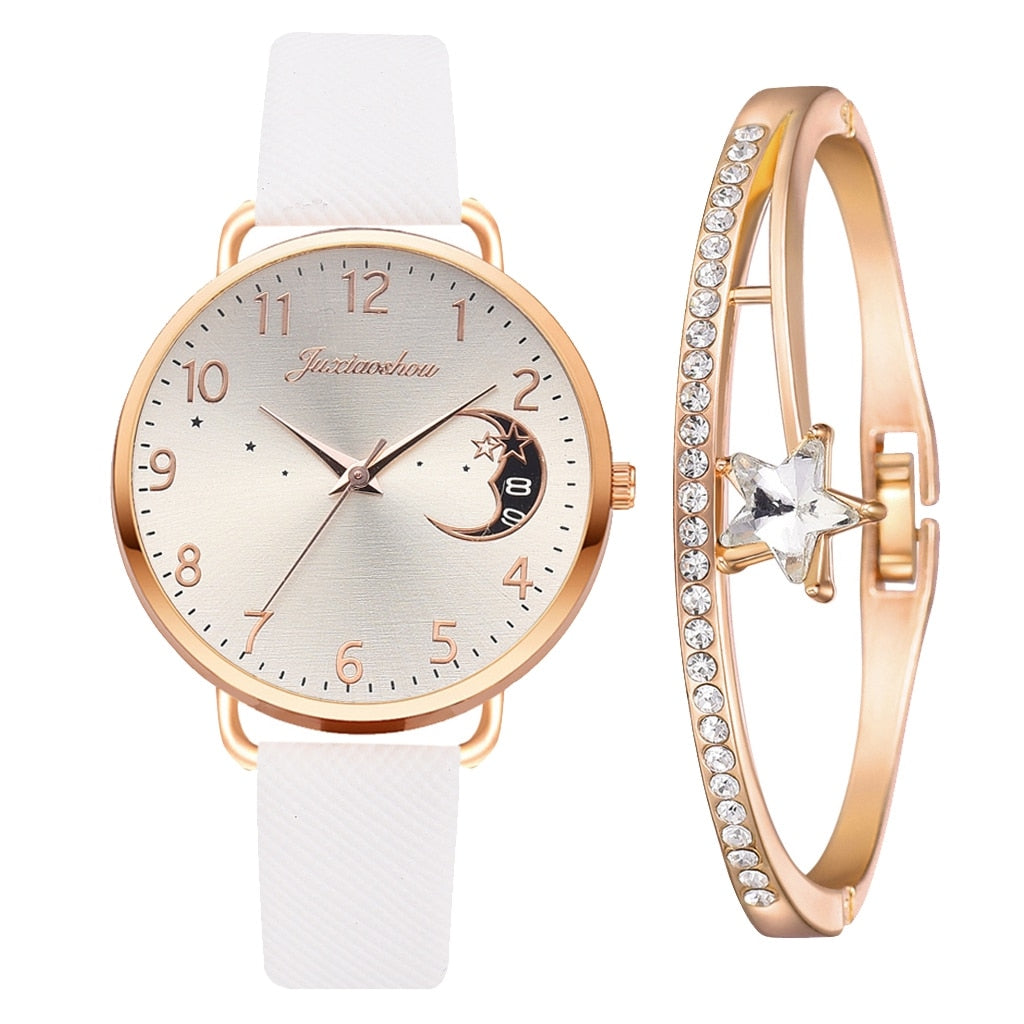 Montre avec cadran à chiffres lunaires et ensemble de bracelets