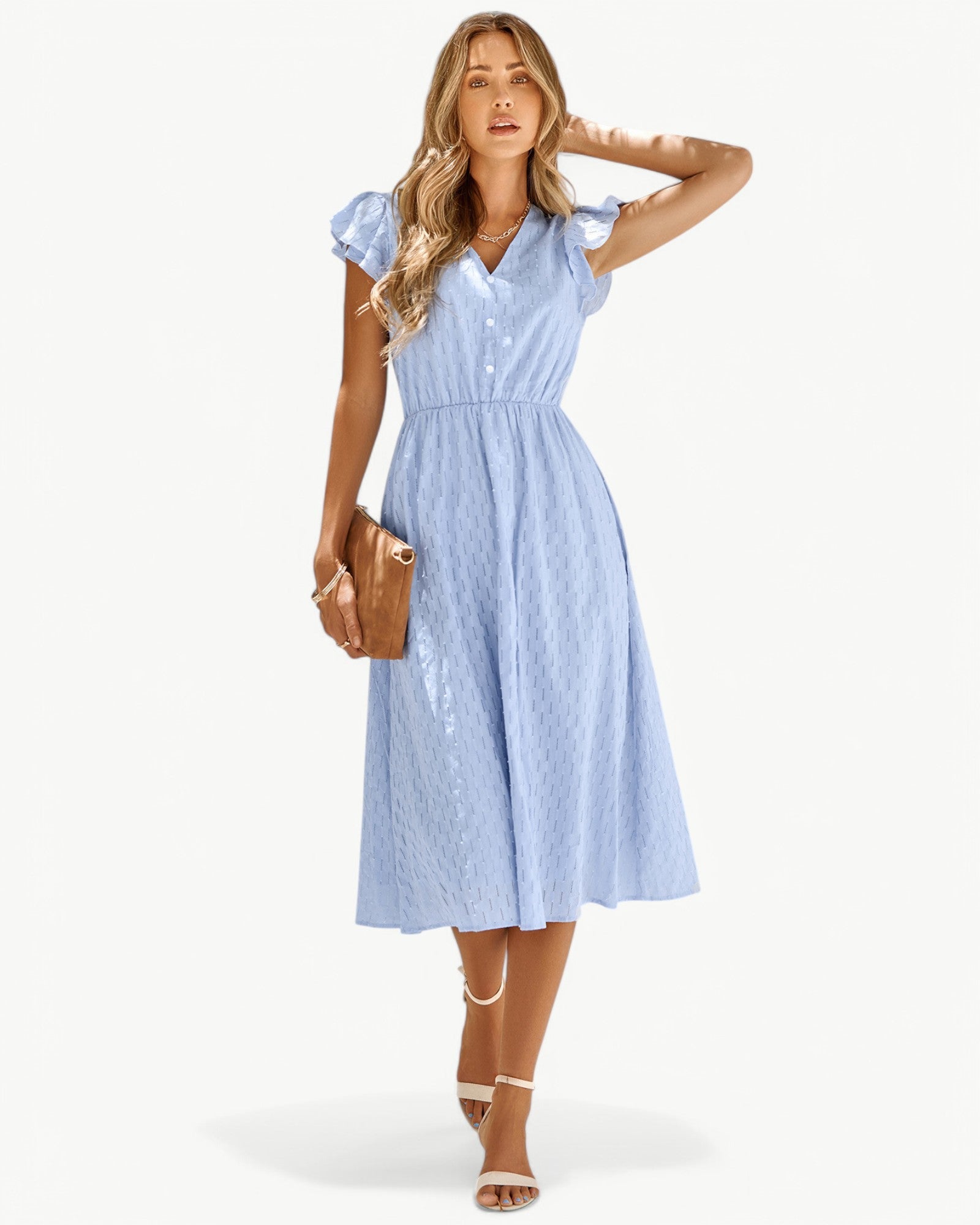 Zella™ | Robe midi élégante à col en V